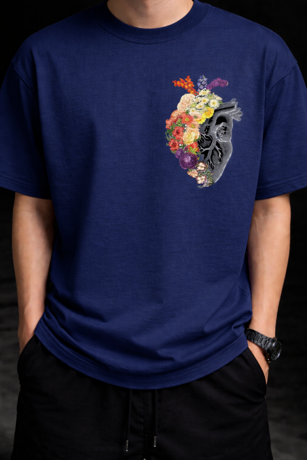 Blooming Heart Oversized Graphic T-Shirt | Botanical Anatomy Art Tee