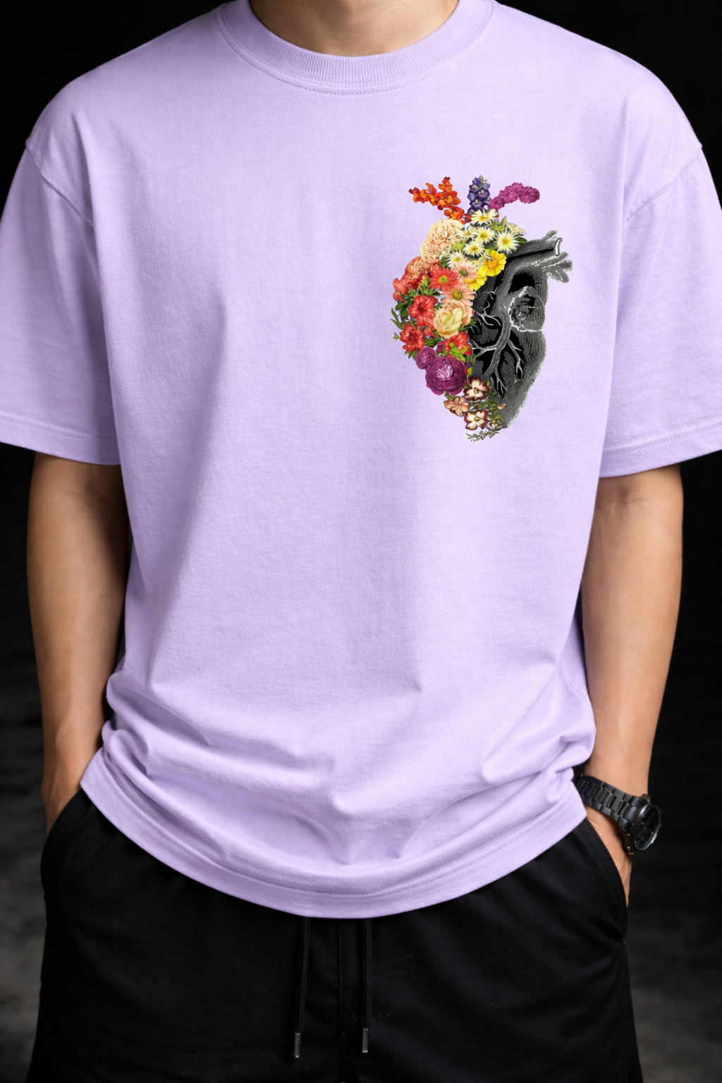 Blooming Heart Oversized Graphic T-Shirt | Botanical Anatomy Art Tee