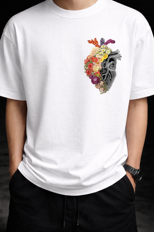 Blooming Heart Oversized Graphic T-Shirt | Botanical Anatomy Art Tee