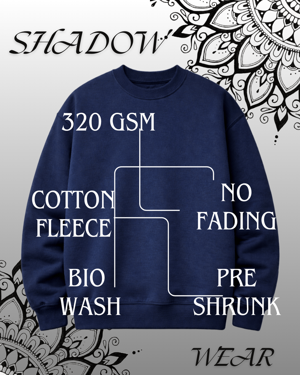 ₹649 sweatshirt: minimal front, bold mandala back, premium winter warmth