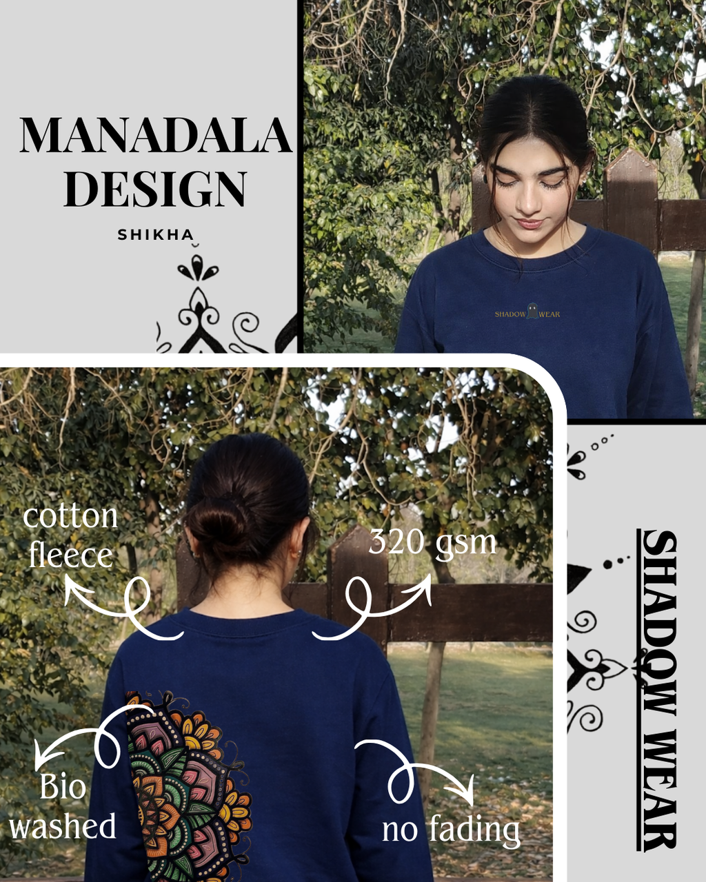 ₹649 sweatshirt: minimal front, bold mandala back, premium winter warmth