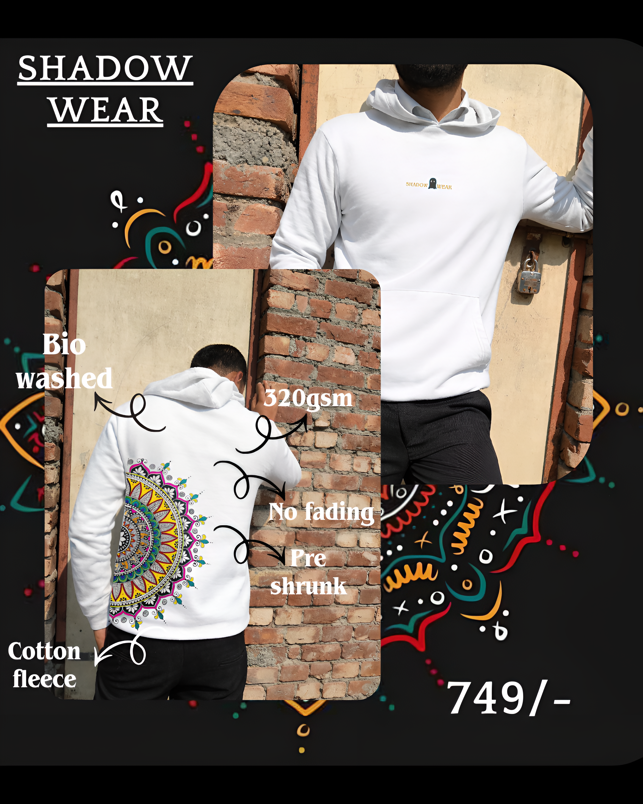 Mandala art template cool sweatshirt 320gsm fabric
