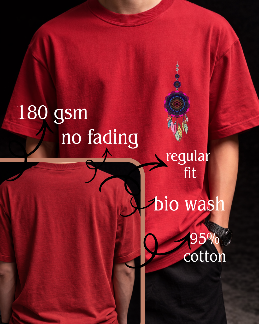 Mandala dreamcatcher graphic t-shirt with spiritual boho artistic style